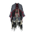 2020 neueste geometrische Grafik Retro gerippter Schal Tribal Knitting Poncho Stola Fransen Reversible Graceful Cape